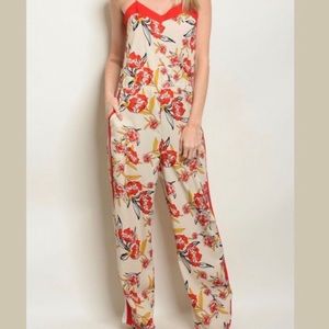 Be You Tiful Pants & Jumpsuits - CCO$!!! Red & Floral Side Striped Jumper Be You Tiful Pants & Jumpsuits - CCO$!!! Red & Floral Side Striped Jumper